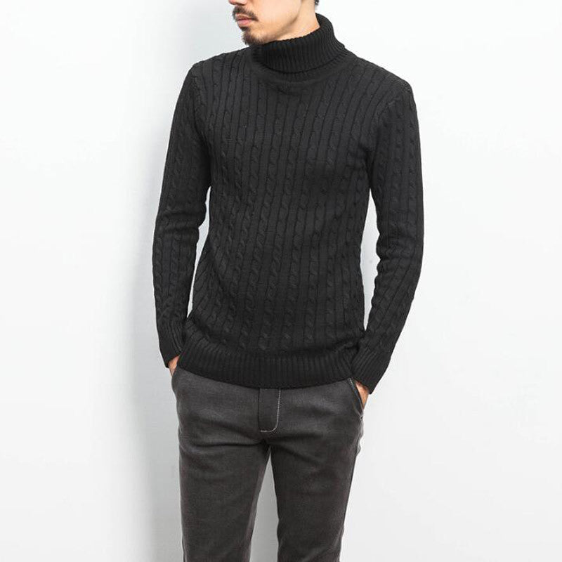 Men’s Roll-Neck Jumper – Cable Knit with Fold-Over Collar