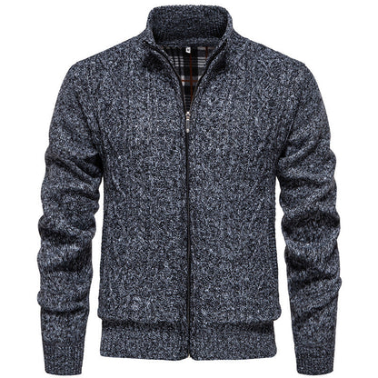 Men’s Zip-Through Knitted Jacket – Cable Pattern with Stand Collar