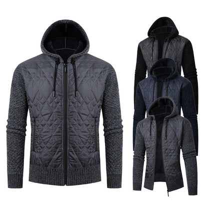 Men’s Hooded Hybrid Jacket – Padded Front with Knitted Sleeves