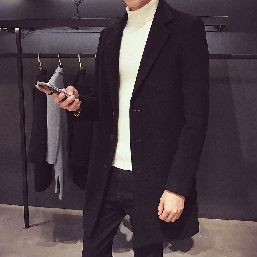 Men’s Single-Breasted Coat – Slim Silhouette with Concealed Button Placket