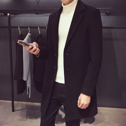 Men’s Single-Breasted Coat – Slim Silhouette with Concealed Button Placket