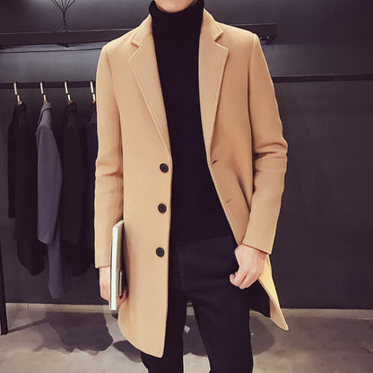 Men’s Single-Breasted Coat – Slim Silhouette with Concealed Button Placket