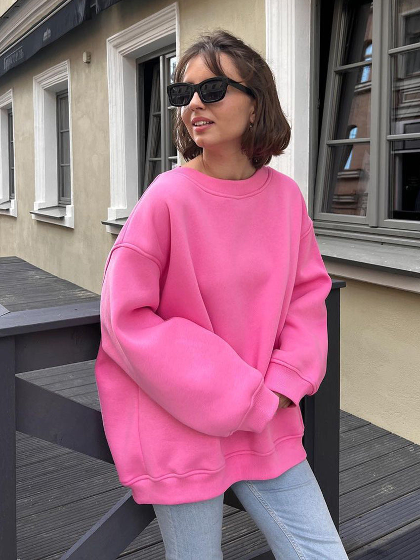 Women’s Oversized Crew Neck Fleece Sweatshirt – Relaxed Casual Layer for Everyday Wear