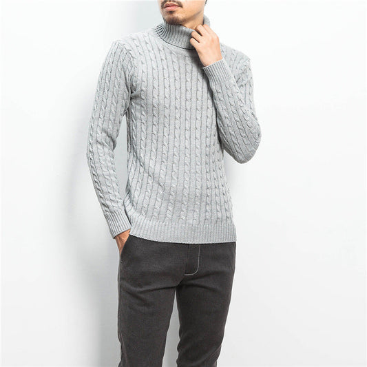 Men’s Roll-Neck Jumper – Cable Knit with Fold-Over Collar