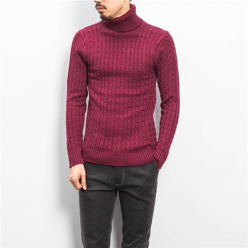 Men’s Roll-Neck Jumper – Cable Knit with Fold-Over Collar