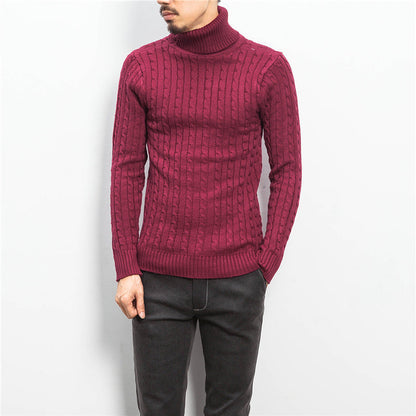 Men’s Roll-Neck Jumper – Cable Knit with Fold-Over Collar