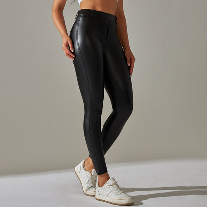 Women’s High-Waist Coated Skinny Trousers – Sleek Stretch Style for Casual and Evening Wear
