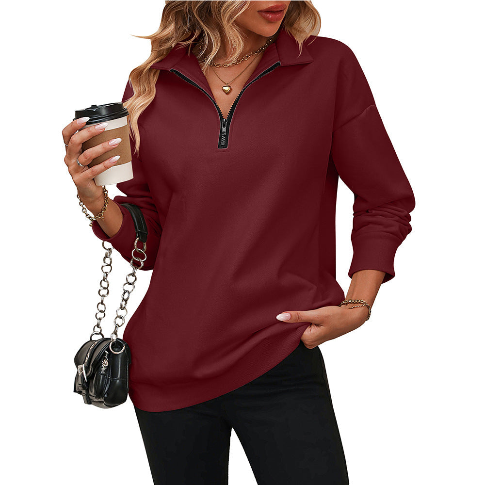 Women’s Quarter-Zip Sweatshirt – Shirt Collar Sweatshirt with Side Splits