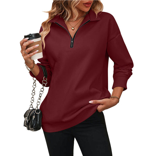 Women’s Quarter-Zip Sweatshirt – Shirt Collar Sweatshirt with Side Splits