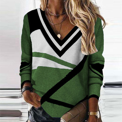 Women’s Printed V-Neck Long-Sleeve Top – Relaxed Everyday Style for Cooler Days