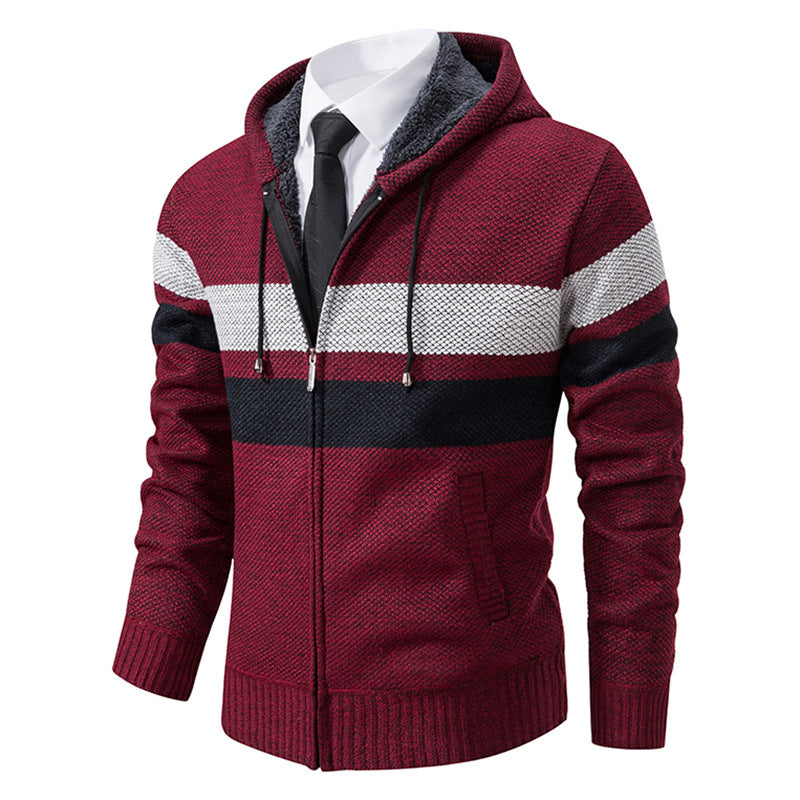 Men’s Zip Hoodie – Contrast Stripes with Teddy Lining