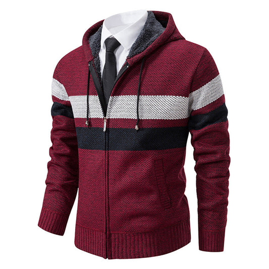 Men’s Zip Hoodie – Contrast Stripes with Teddy Lining