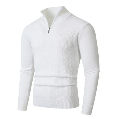 Men’s Cable-Knit Half-Zip Jumper – Stand Collar with Ribbed Trims