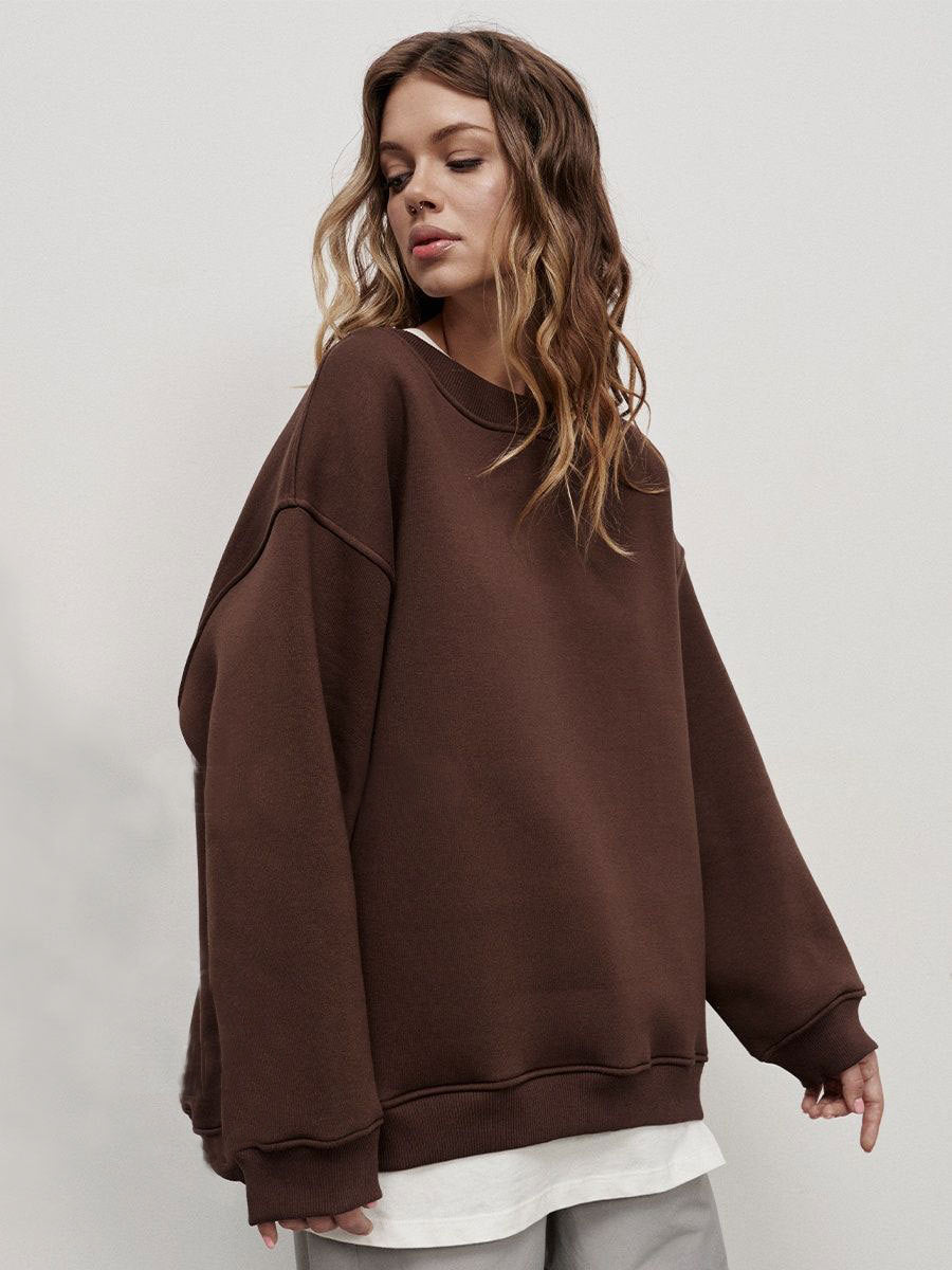 Women’s Oversized Crew Neck Fleece Sweatshirt – Relaxed Casual Layer for Everyday Wear
