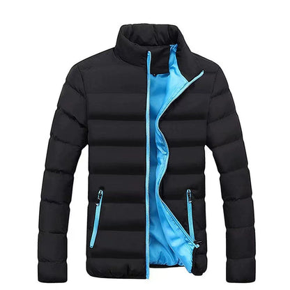 Men’s Puffer Jacket – Contrast Lining with High Stand Collar