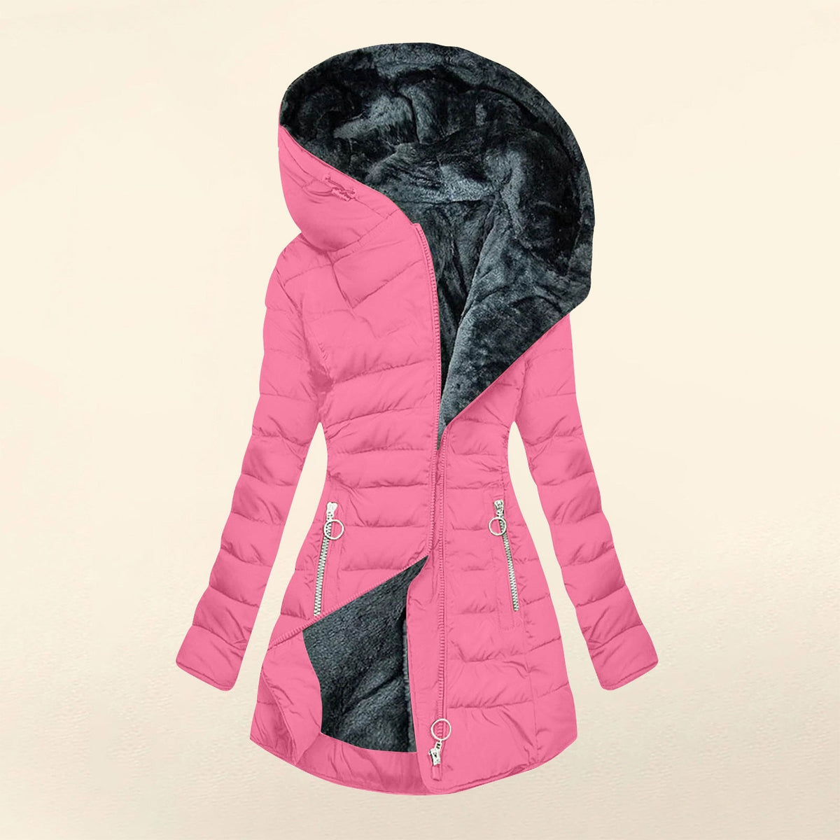 Women’s Plush-Lined Puffer Coat – Fitted Hooded Layer for Deep Winter Wear
