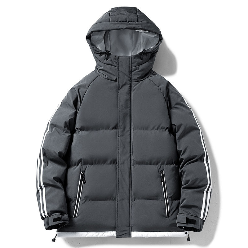 Men’s Puffer Jacket – Contrast Side Stripes with Hood