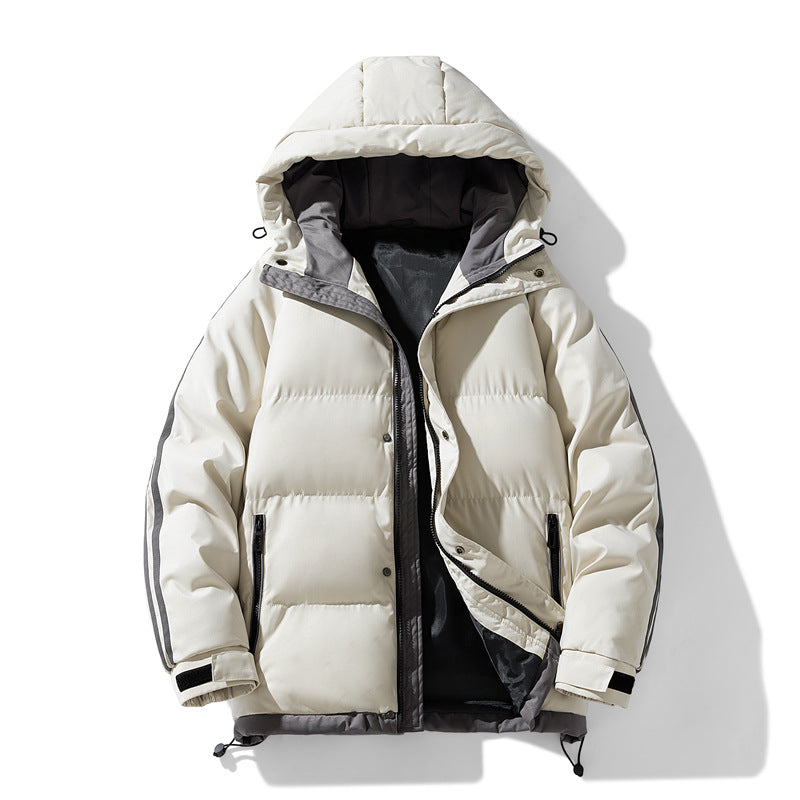 Men’s Puffer Jacket – Contrast Side Stripes with Hood