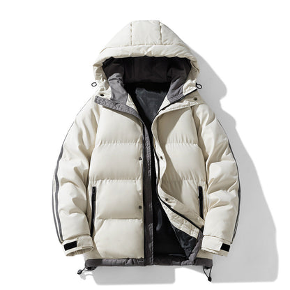 Men’s Puffer Jacket – Contrast Side Stripes with Hood