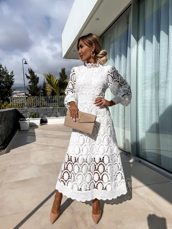 Women’s Lace Midi Dress – Long-Sleeve Occasion Style for Wedding Guests and Summer Events
