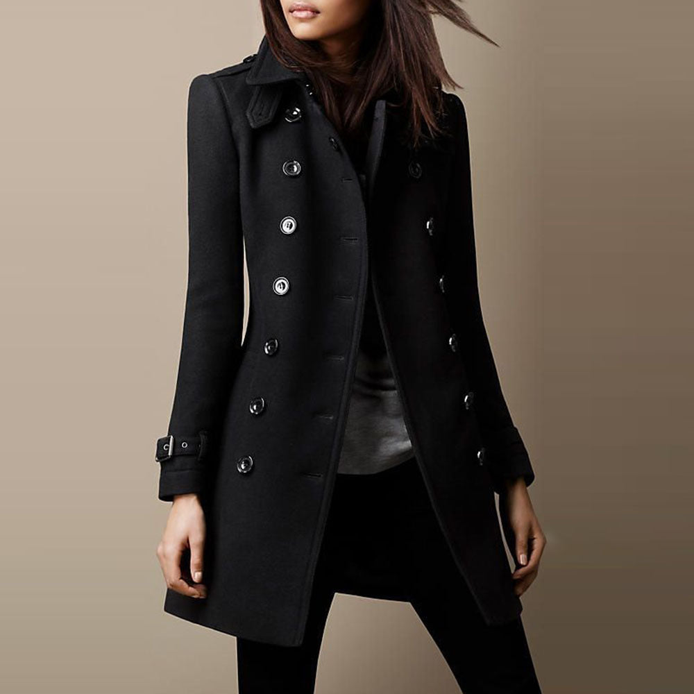 Women’s Double-Breasted Tailored Coat – Structured Longline Layer for Refined Winter Dressing