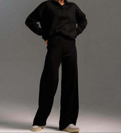 Women’s Relaxed Two-Piece Co-Ord Set – Collared Sweater and Wide-Leg Trousers