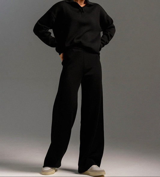 Women’s Relaxed Two-Piece Co-Ord Set – Collared Sweater and Wide-Leg Trousers