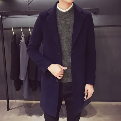 Men’s Single-Breasted Coat – Slim Silhouette with Concealed Button Placket