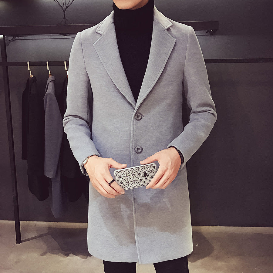 Men’s Single-Breasted Coat – Slim Silhouette with Concealed Button Placket