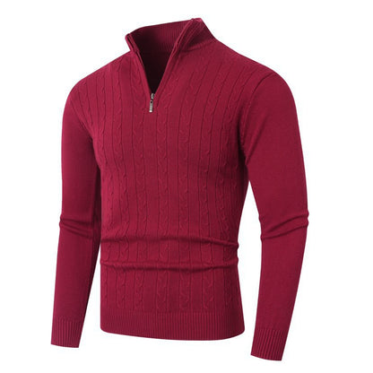 Men’s Cable-Knit Half-Zip Jumper – Stand Collar with Ribbed Trims