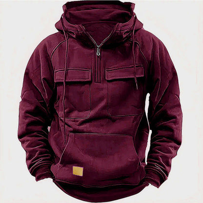 Men’s Utility Half-Zip Hoodie – Multi-Pocket Pullover for Casual Outdoor Wear