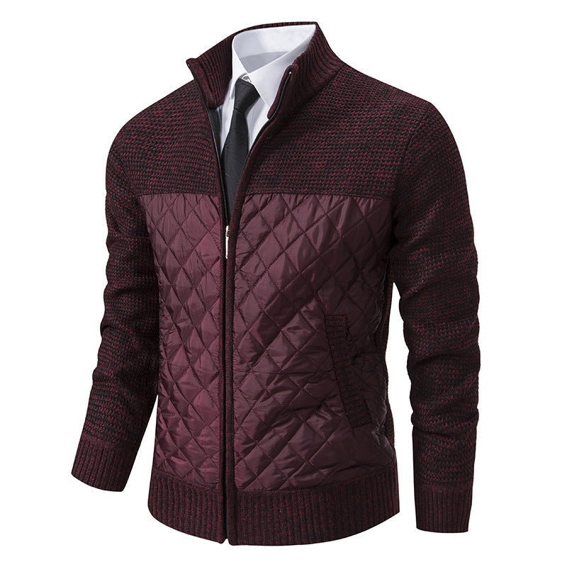 Men’s Knitted Hybrid Jacket – Diamond-Quilted Front with Stand Collar
