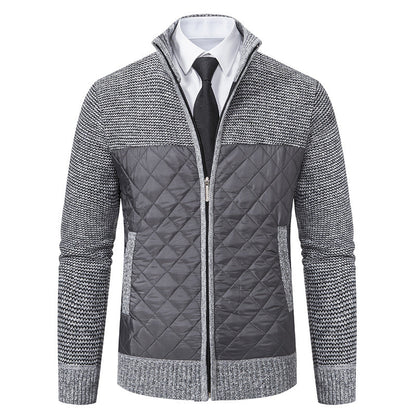 Men’s Knitted Hybrid Jacket – Diamond-Quilted Front with Stand Collar