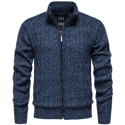 Men’s Zip-Through Knitted Jacket – Cable Pattern with Stand Collar