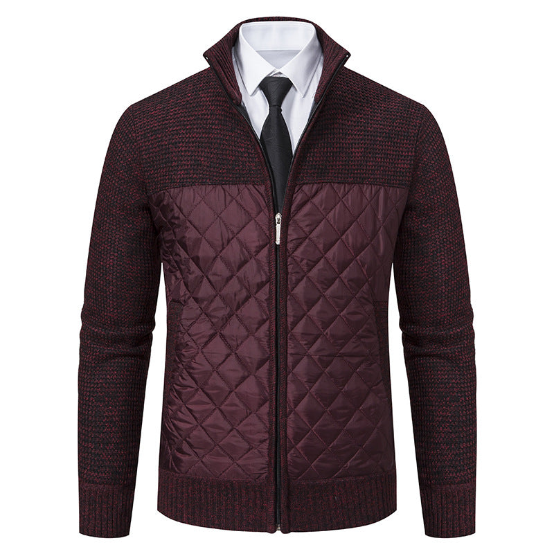 Men’s Knitted Hybrid Jacket – Diamond-Quilted Front with Stand Collar
