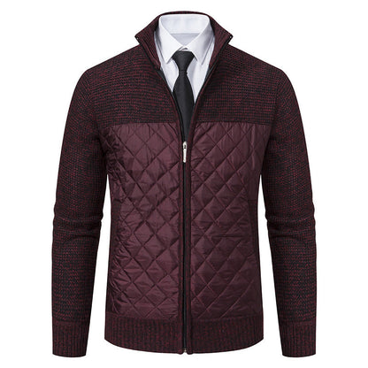 Men’s Knitted Hybrid Jacket – Diamond-Quilted Front with Stand Collar