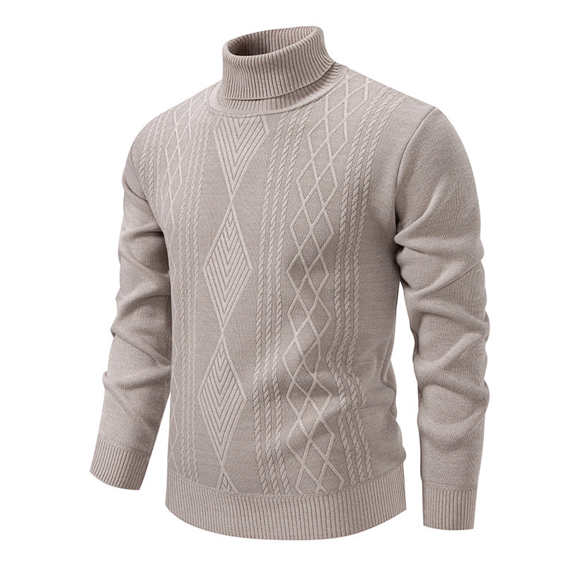 Men’s Roll-Neck Jumper – Textured Diamond Knit with Ribbed Cuffs