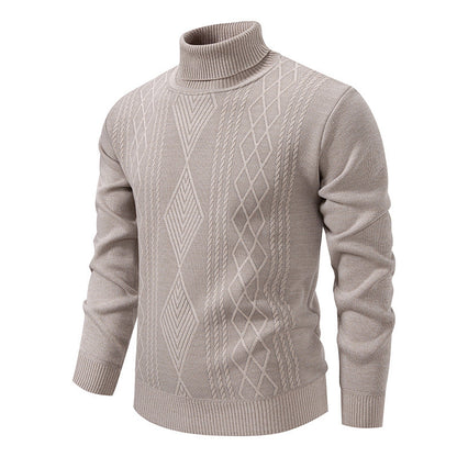 Men’s Roll-Neck Jumper – Textured Diamond Knit with Ribbed Cuffs