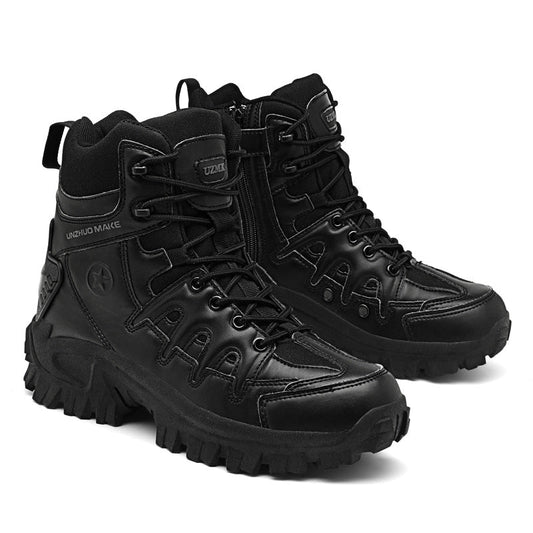 Men’s Heavy-Duty Tactical Boots – High-Top Lace-Up Design with Side Zip and Aggressive Lug Sole