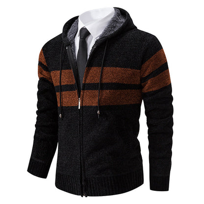 Men’s Zip Hoodie – Marled Knit with Chest Stripes and Concealed Zip