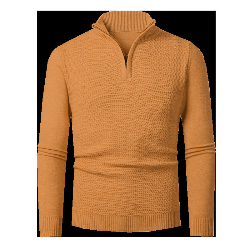 Men’s Half-Zip Jumper – Wave-Textured Knit with Stand Collar
