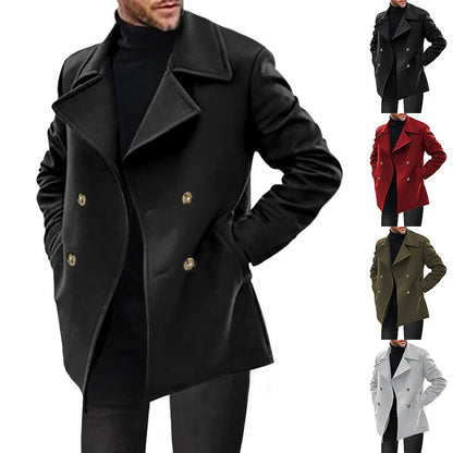 Men’s Double-Breasted Short Coat – Wide Lapels with Flap Pockets