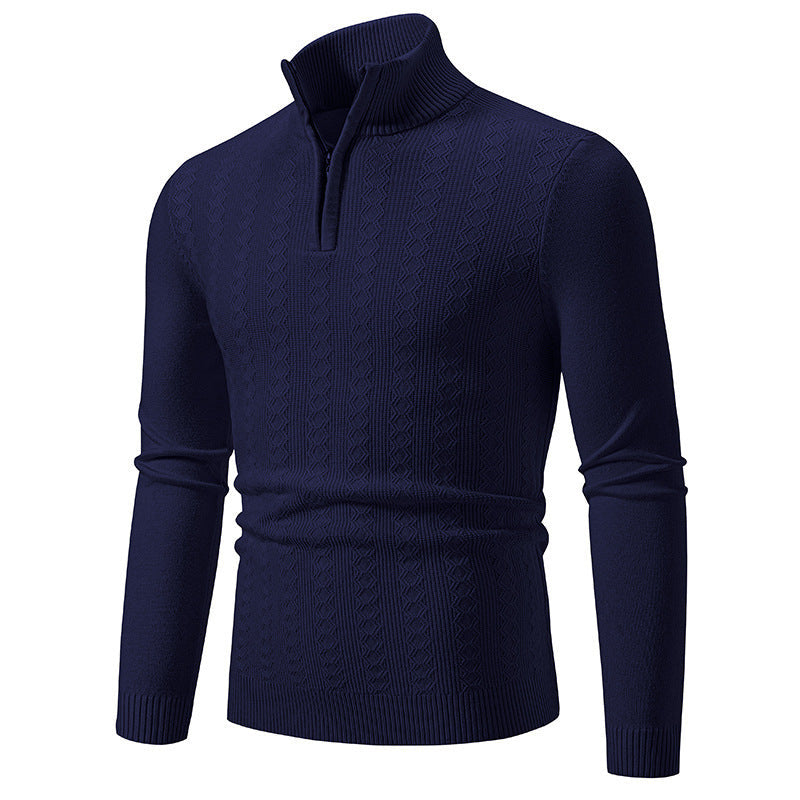 Men’s Cable-Knit Jumper – Stand Collar with Short Zip