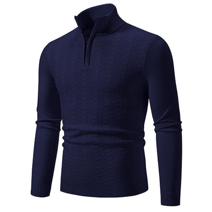 Men’s Cable-Knit Jumper – Stand Collar with Short Zip