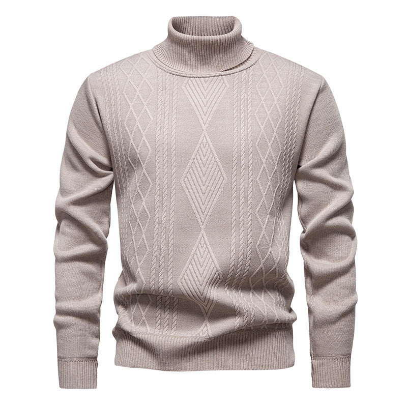 Men’s Roll-Neck Jumper – Textured Diamond Knit with Ribbed Cuffs
