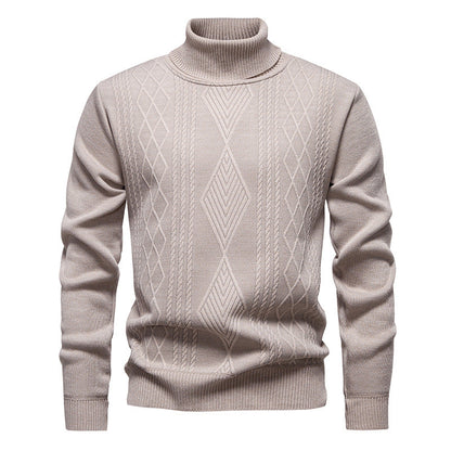 Men’s Roll-Neck Jumper – Textured Diamond Knit with Ribbed Cuffs