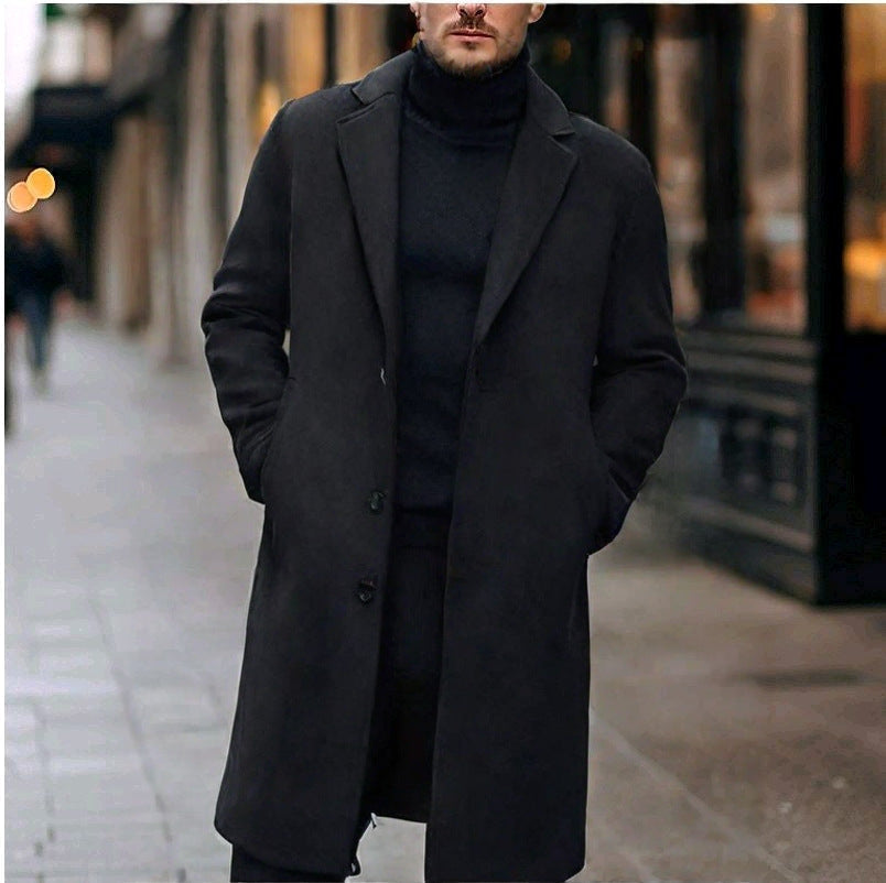 Men’s Overcoat – Notch Lapel with Straight Mid-Length Cut