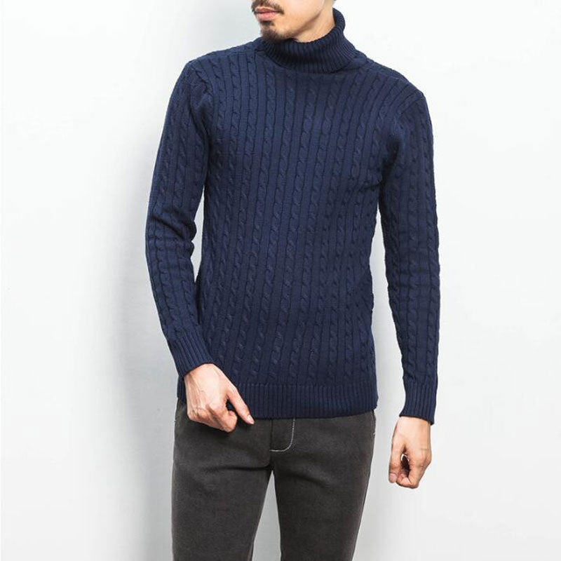 Men’s Roll-Neck Jumper – Cable Knit with Fold-Over Collar