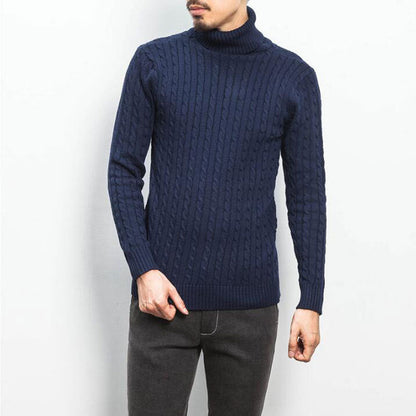 Men’s Roll-Neck Jumper – Cable Knit with Fold-Over Collar