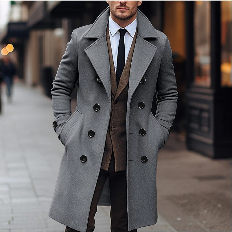 Men’s Tailored Overcoat – Double-Breasted with Wide Lapels